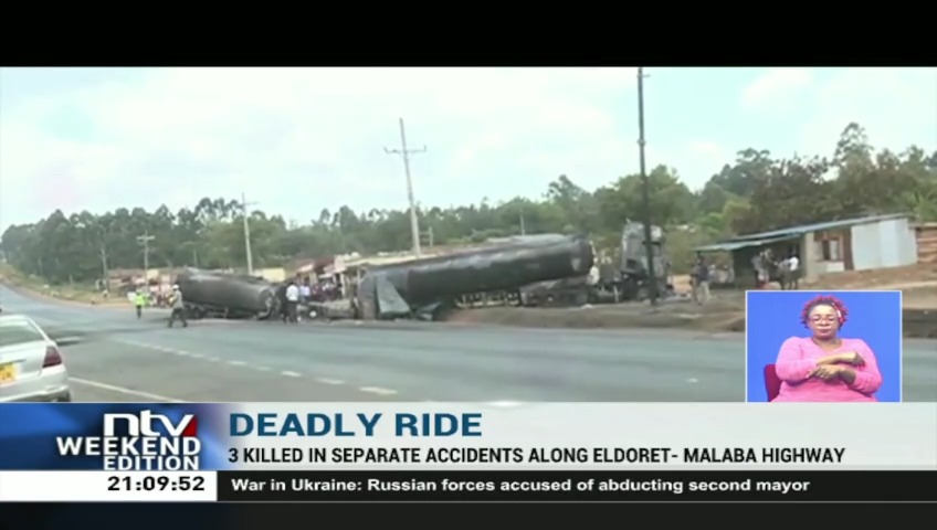 Deadly Fire:  Three people were killed after being involved in three separate road accidents along the Eldoret-Malaba highway