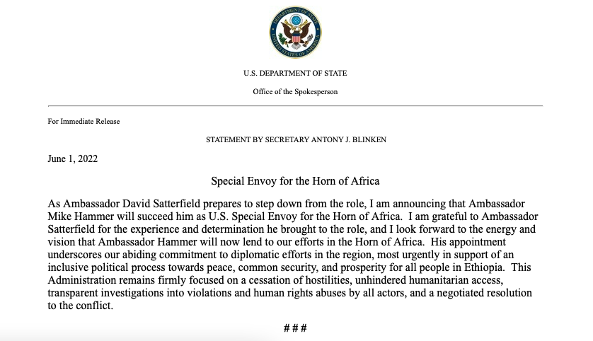 New US special envoy for the Horn of Africa announced